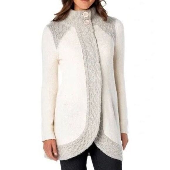 PrAna Angelic Duster Oatmeal 2 Button Mohair Wool Blend Cardigan Women’s Medium - Picture 1 of 11